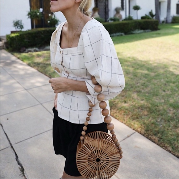 Cult Gaia Luna Wooden Bamboo Round Beaded Bag - Picture 6 of 9